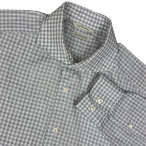 SuitSupply Button Up Shirt Mens 16 Grey White Gingham Egyptian Cotton Slim Fit